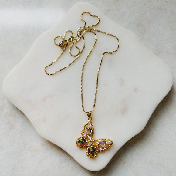 🎉HP🎉CZ Rainbow Butterfly Necklace | 14k Gold Filled - Picture 4 of 6